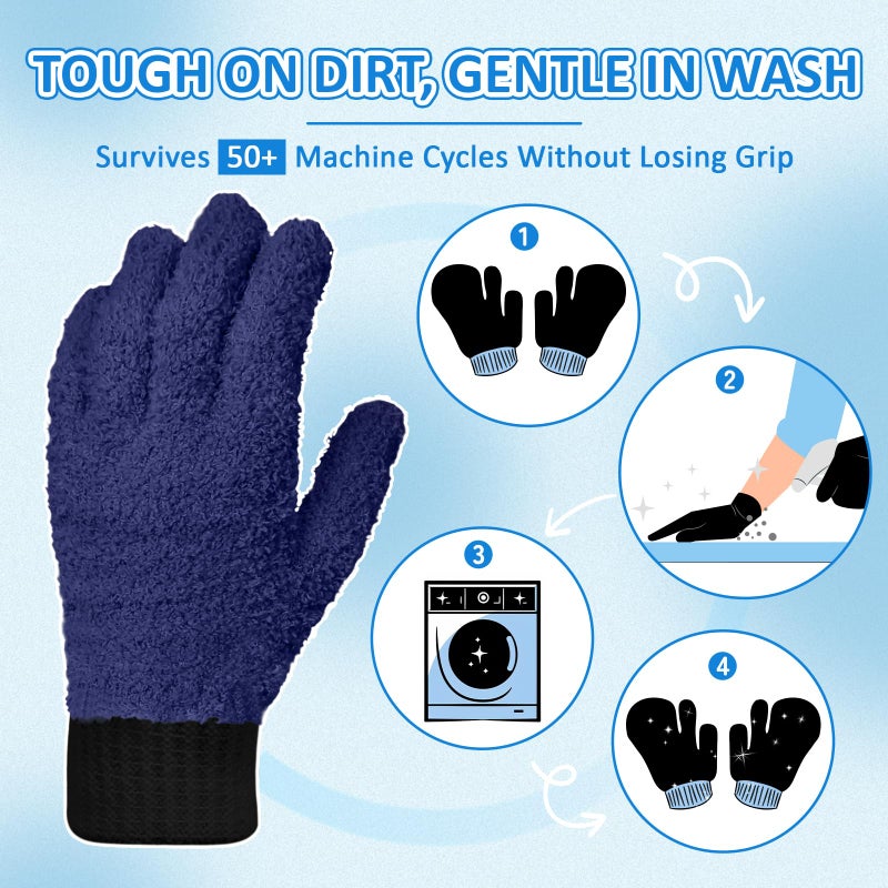 MIG4U Microfiber Gloves - Dusting Gloves for House Cleaning - Washable Blind Cleaner Duster Tool (Navy,S/M) - Image 3